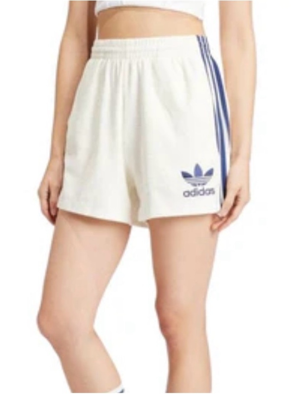 adidas White Athletic Shorts with Blue Side Stripes